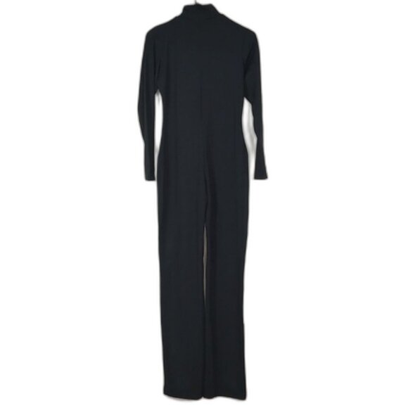 VTG Jumpsuit Catsuit Black Stretch Mock Turtleneck Size Large - Picture 7 of 13